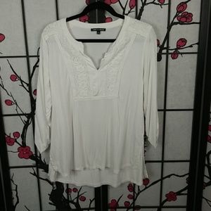 Cable & Gauge White Long Sleeve Peasant Top